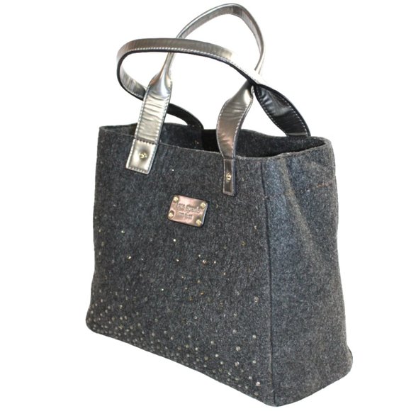 Kate Spade Quinn Frosted Felt Rhinestone Charcoal Shoulder Tote - Picture 4 of 10
